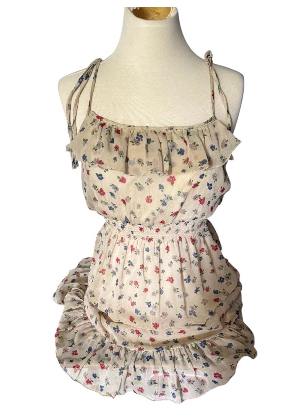 Poetry Cream Floral Dress with Pink, Blue and Green Accents